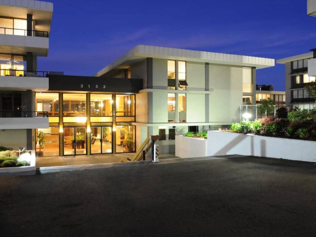 building exterior at twilight