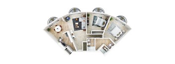 2 Bedroom 2 and half bath 3D floorplan