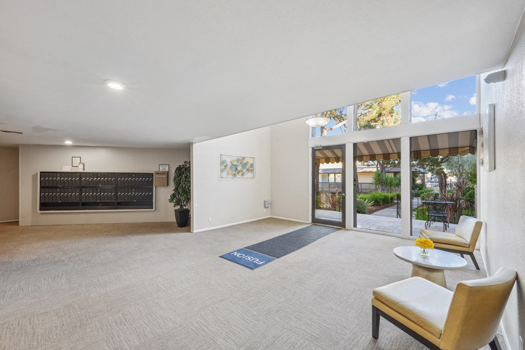 the preserve at ballantyne commons living room with seating and glass doors