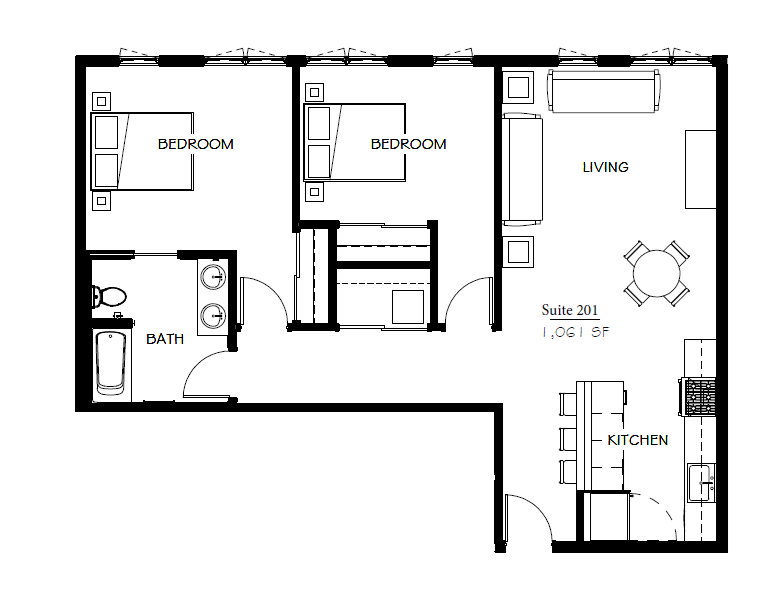 a floor plan of a small house with a bedroom and a living room