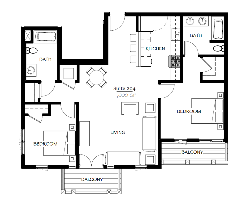 floor plan of the upper level of an open floor plan with a bedroom and bathroom