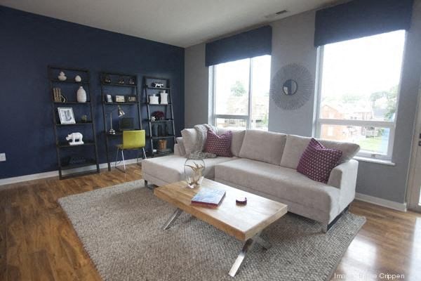 a living room with a couch and a coffee table