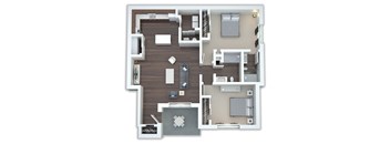 a 3d drawing of a floor plan with a bedroom and a living room