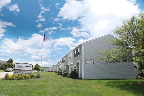 a building with an flag in front of it