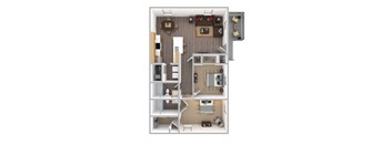 a stylized floor plan with a bedroom and a bathroom