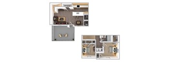 a floor plan of a house with a bedroom and a living room