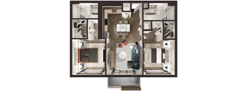 a 3d rendering of a floor plan with a bedroom and a living room