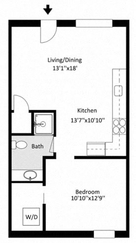 a floor plan of a small house with a bedroom and a bathroom