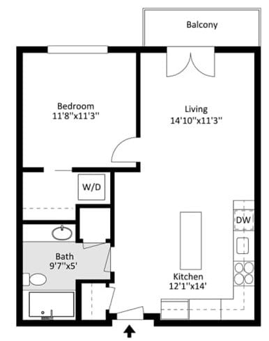 the floor plan of a small house with a bedroom and a living room