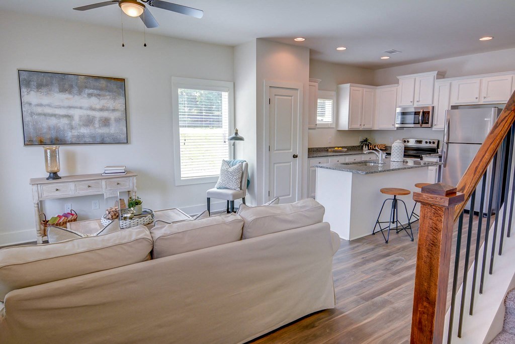 Living Room with Kitchen in background