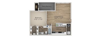 1 Bedroom 1 Bath Floor Plan at Riachi at One21, Plano, TX