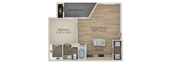 1 Bedroom 1 Bathroom Floor Plan at Riachi at One21, Plano, 75025