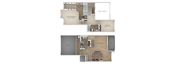 2 Bedroom 2 Bath Floor Plan at Riachi at One21, Plano, TX