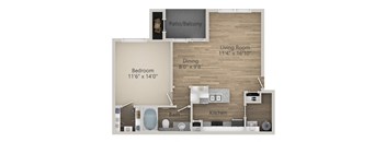 1 Bedroom Floor Plan at Riachi at One21, Plano, Texas
