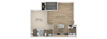 One Bed One Bath Floor Plan at Riachi at One21, Plano