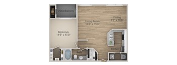 One Bedroom One Bath Floor Plan at Riachi at One21, Texas