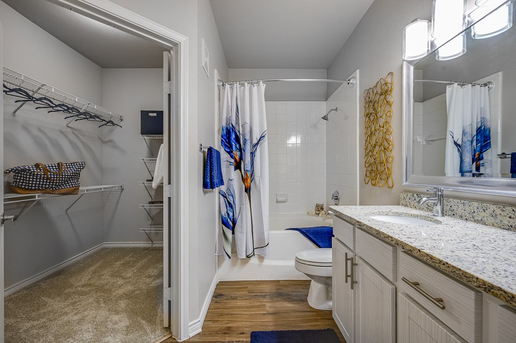 Bathroom With Adequate Storage at Riachi at One21, Plano, 75025