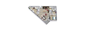 1  Bed   1  Bath   960 Sq. Ft The Hawthorn Floor Plan at Aster Apartments, Ohio, 44122