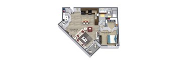 1  Bed   1  Bath   810 Sq. Ft The Pearly Floor Plan at Aster Apartments, Beachwood Ohio