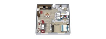 1  Bed   1  Bath   709 Sq. Ft The Elm Floor Plan at Aster Apartments, Ohio, 44122