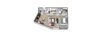 1  Bed   1  Bath   727 Sq. Ft The Shasta Floor Plan at Aster Apartments, Beachwood, OH