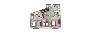 2  Bed   2  Bath   1,025 Sq. Ft The Chestnut  Floor Plan at Aster Apartments, Beachwood Ohio