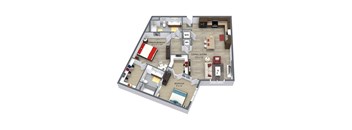 2  Bed   2  Bath   1,101 Sq. Ft. The Birch Floor Plan at Aster Apartments, Ohio