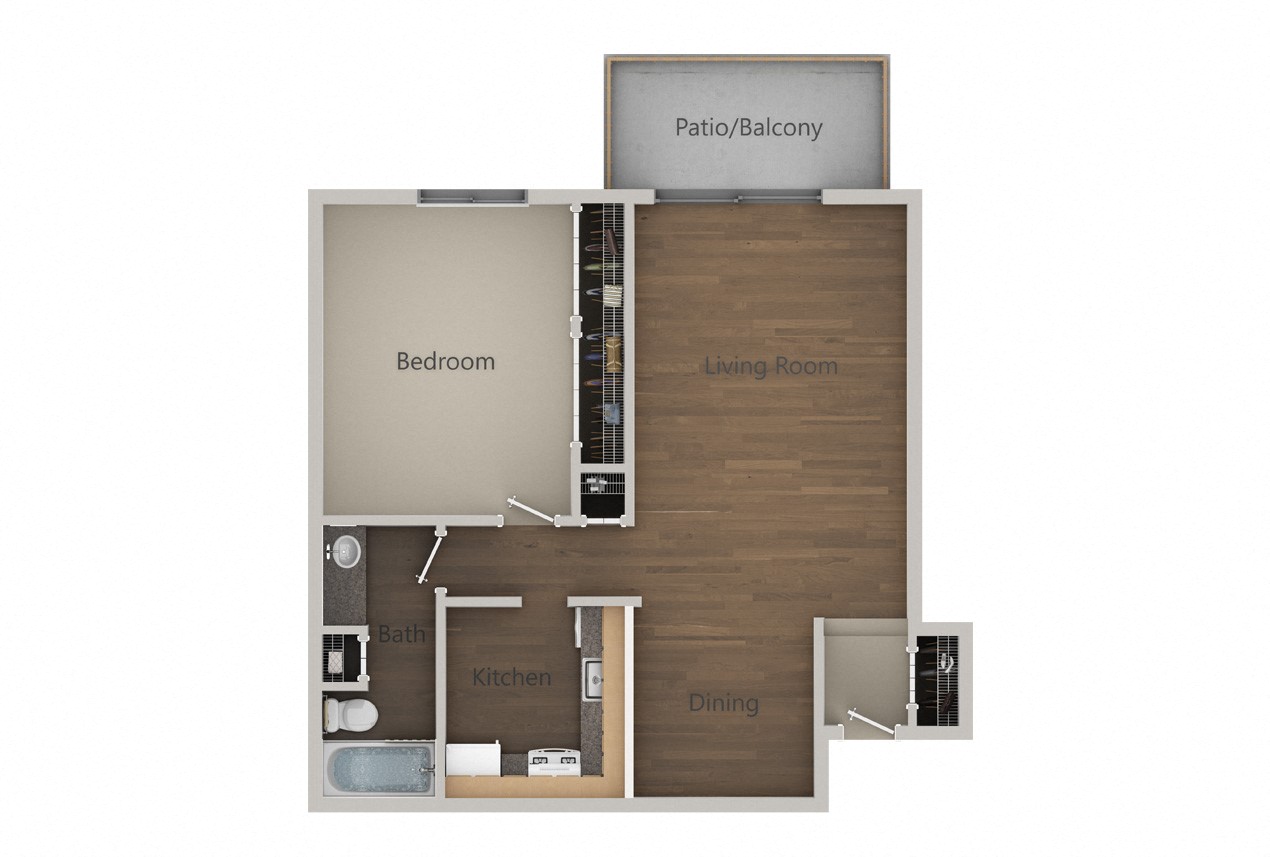 1 bed A Floor Plan at Emerald Pointe Apartments, Vernon Hills, IL, 60061