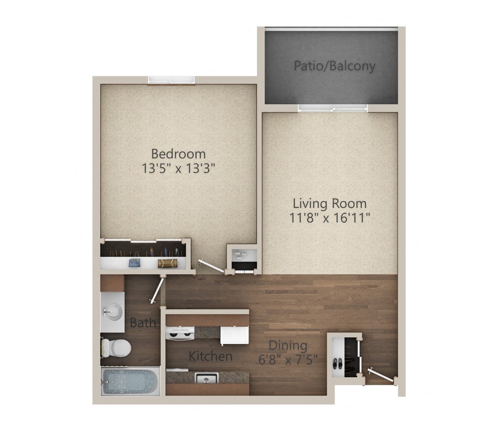 A1 Floor Plan at Glen Hills Apartments, Wisconsin, 53209