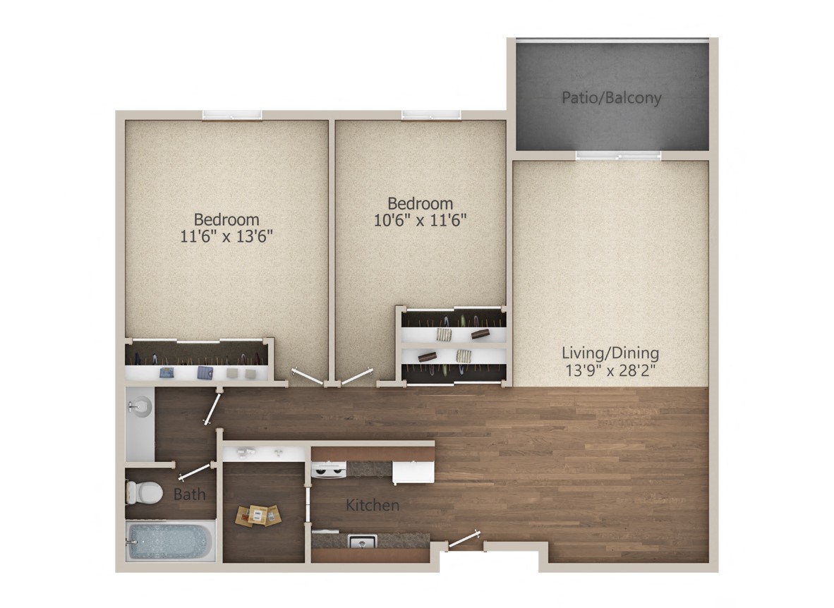 B1 Floor Plan at Glen Hills Apartments, Glendale, Wisconsin