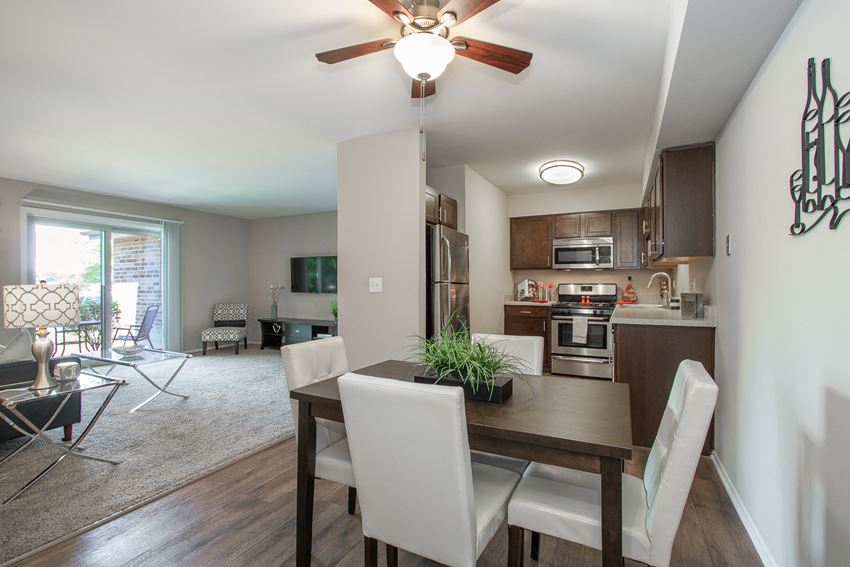 Living Room and Kitchen at The Greenway at Carol Stream, Illinois, 60188 Living Room and Kitchen at The Greenway at Carol Stream, Illinois, 60188