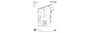 A floor plan for a one bedroom apartment at JIGZBIK in Chicago.