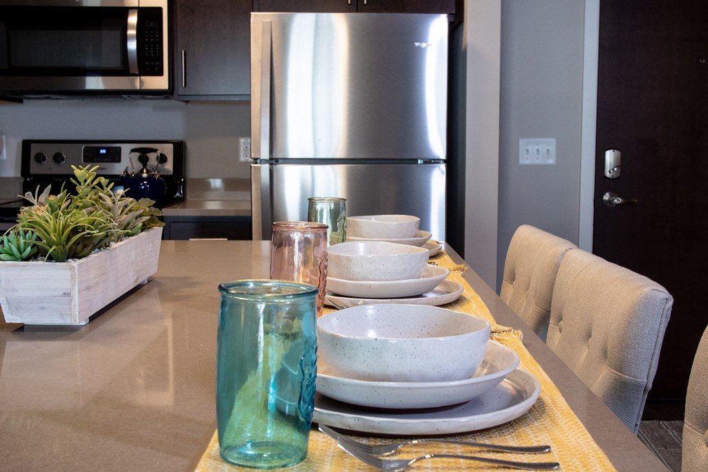 Gourmet Kitchens With Islands at One Glenn Place, Fitchburg