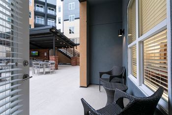 a view of the patio from the door of a building at Aster Apartments, Ohio, 44122