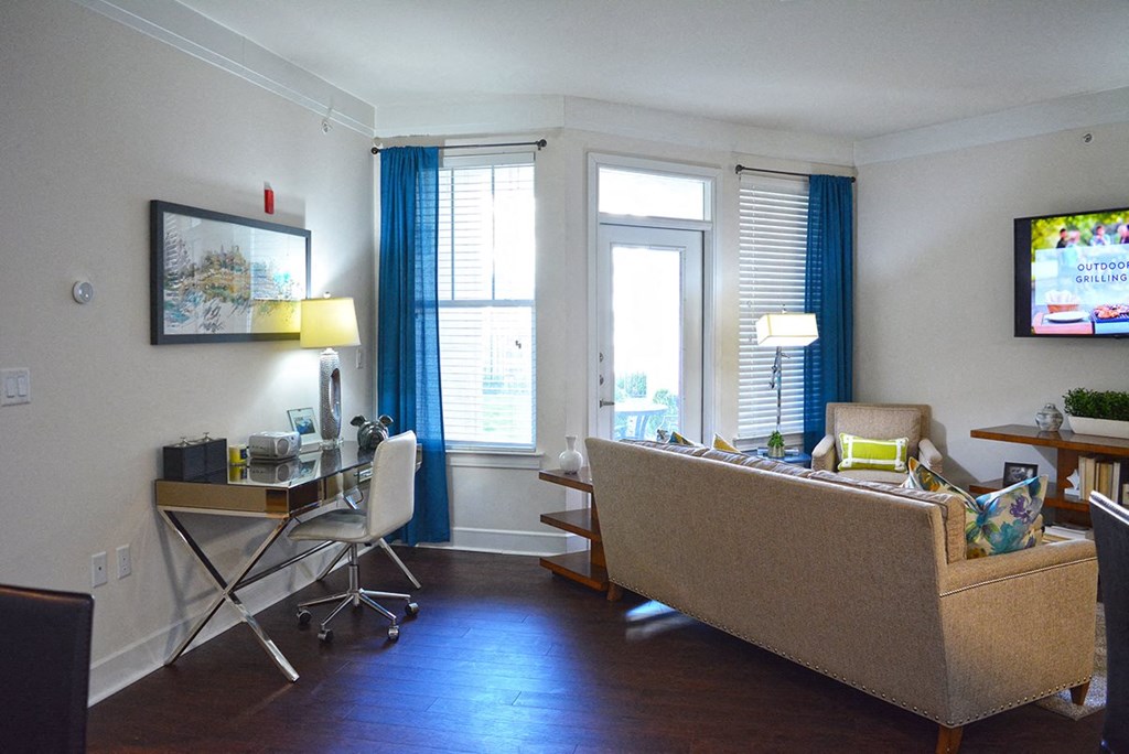 Living Room With Expansive Window at Vanguard Crossing, St. Louis, Missouri