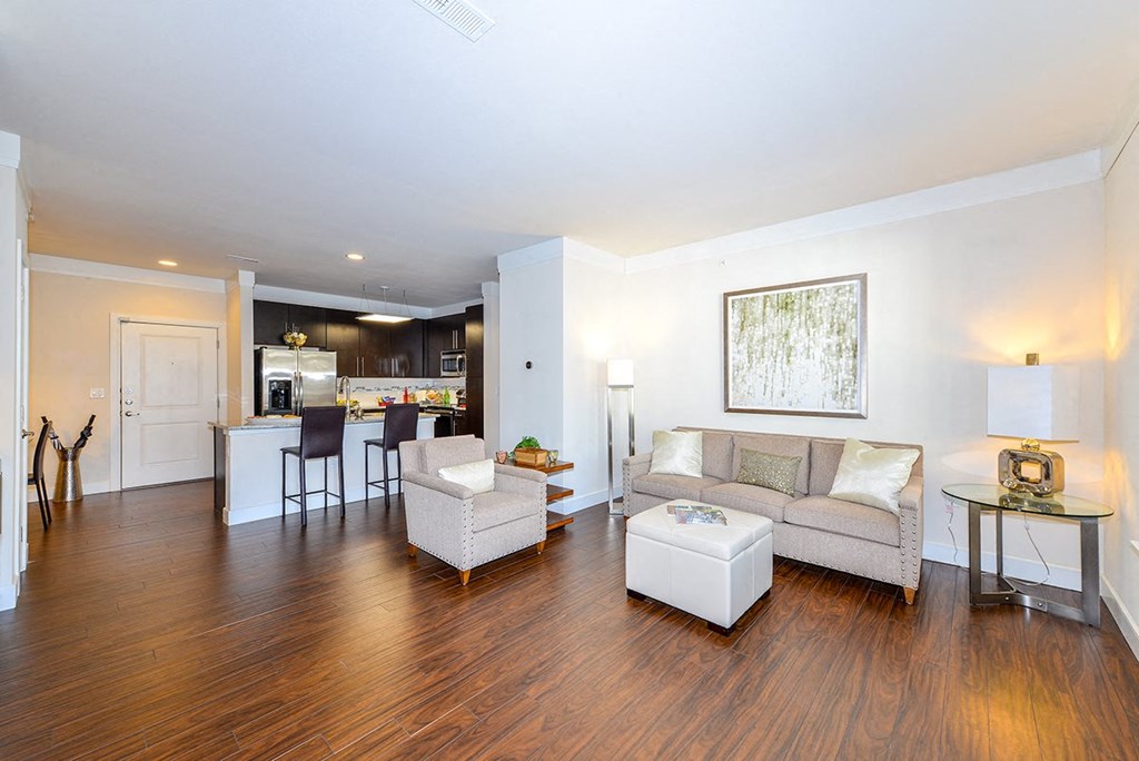 Wood Floor Living Room at Vanguard Crossing, St. Louis, 63124