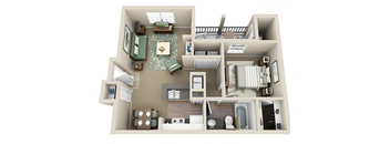 1 Bed 1 Bath - Athens (704 sq ft) Floor Plan at Parkside at South Tryon, North Carolina