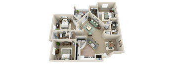 3 Bed 2 Bath - Atlanta (1273 sq ft) Floor Plan at Parkside at South Tryon, North Carolina, 28217