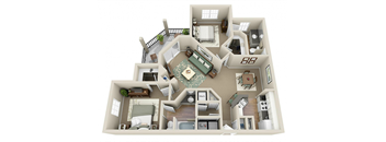 2 Bed 2 Bath - Placid (1137 sq ft) Floor Plan at Parkside at South Tryon, Charlotte, 28217