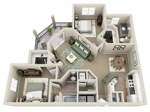 2 Bed 2 Bath - Placid (1137 sq ft) Floor Plan at Parkside at South Tryon, Charlotte, 28217