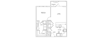 a floor plan of a 1 bedroom floor plan at Hunters Creek Apartments, Texas, 76210