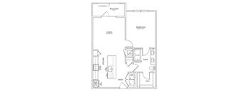 a schematic floor plan of a 1 bedroom apartment at Hunters Creek Apartments, Denton, TX