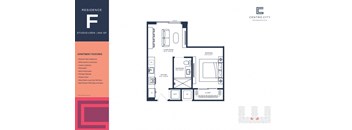 A floor plan of a studio apartment with features listed on the left side.