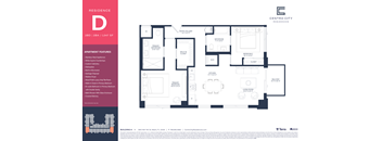 A floor plan for a residence with a living room, two bedrooms, a bathroom, and a kitchen.