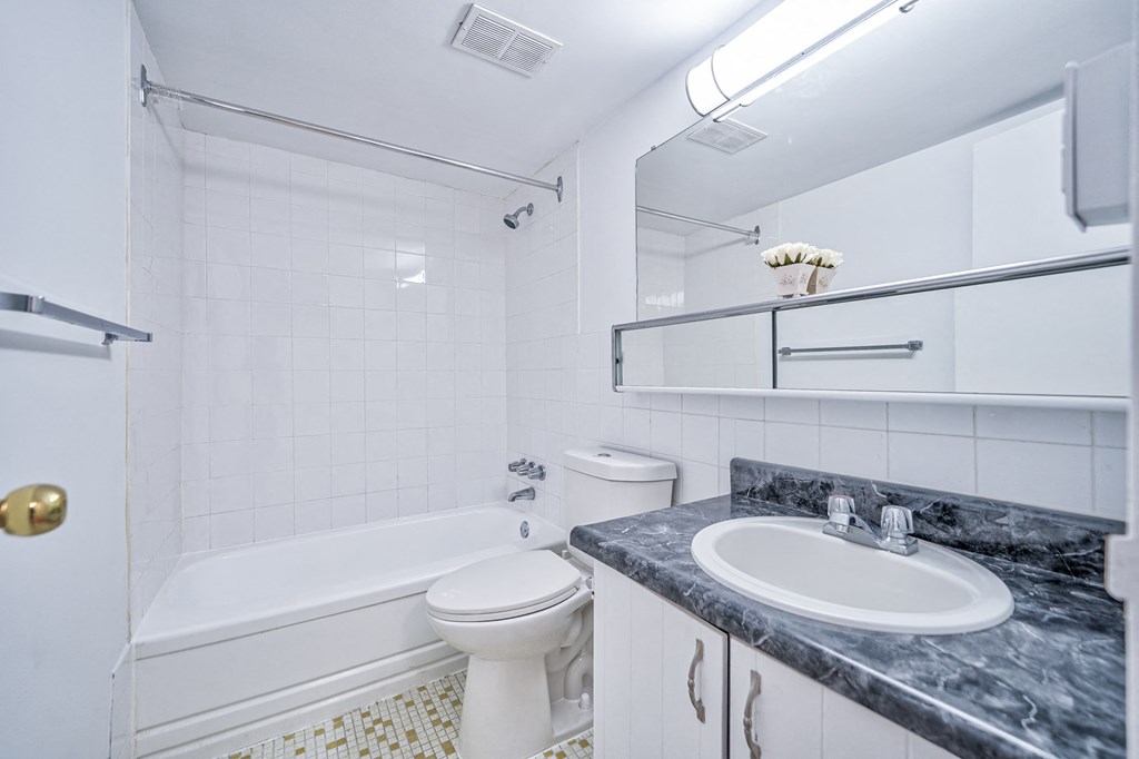 a bathroom with a sink toilet and a bath tub