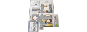 a 3d rendering of a 1 bedroom apartment