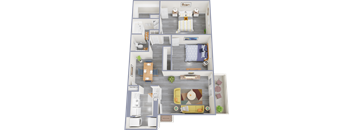 a 3d drawing of our 1 bedroom apartment at princeton court apartments in dallas