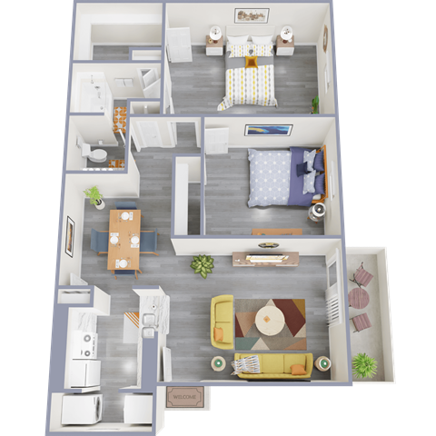 a 3d drawing of our 1 bedroom apartment at princeton court apartments in dallas