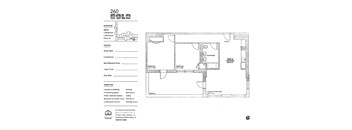 A floor plan for a 260 square foot apartment with an overview, amenities, and detailed room layout.