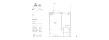 A floor plan for a property called 260 Gold is shown with a living kitchen area, bedroom, and bathroom.